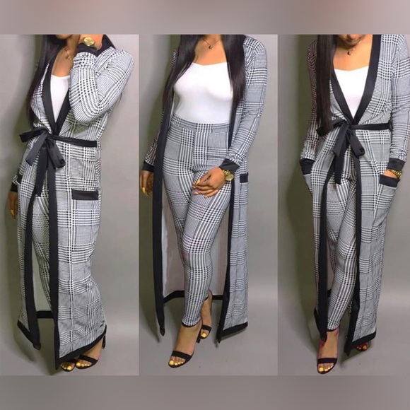 Womens Floral Print Long Sleeve Cardigan Cover up Long Pants 2 Piece set & belt - Picture 4 of 5